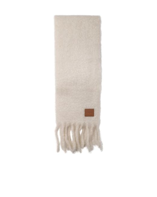 Loewe White Logo Patch Fringed Scarf