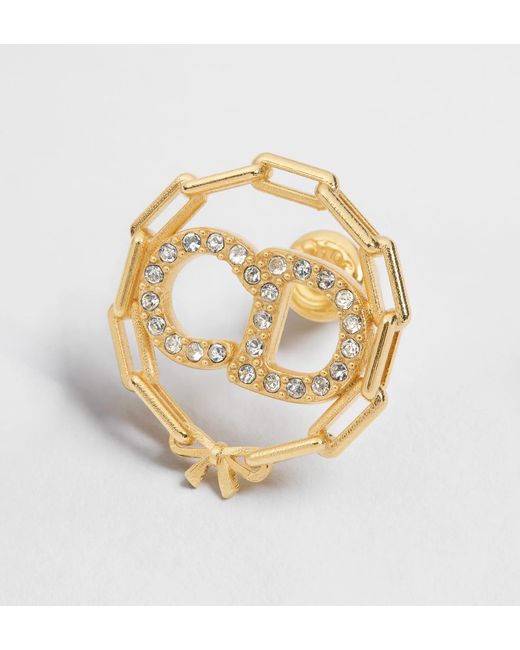 Dior Metallic Crystal Logo Stud Earrings