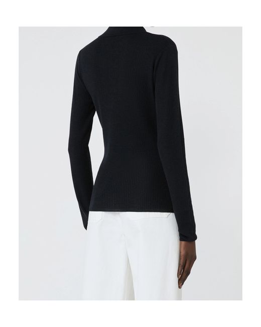 Max Mara Blue Long-Sleeved Knit Polo Shirt