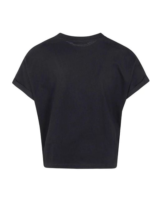 Balmain Blue Logo Embroidered Cropped T-Shirt for men