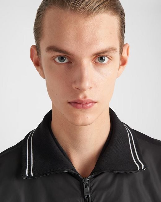 Prada Blue Triangle-Logo Zipped Coat for men