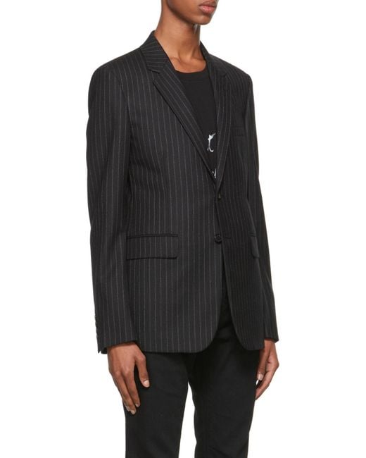 Saint Laurent Black Pinstriped Buttoned Blazer for men