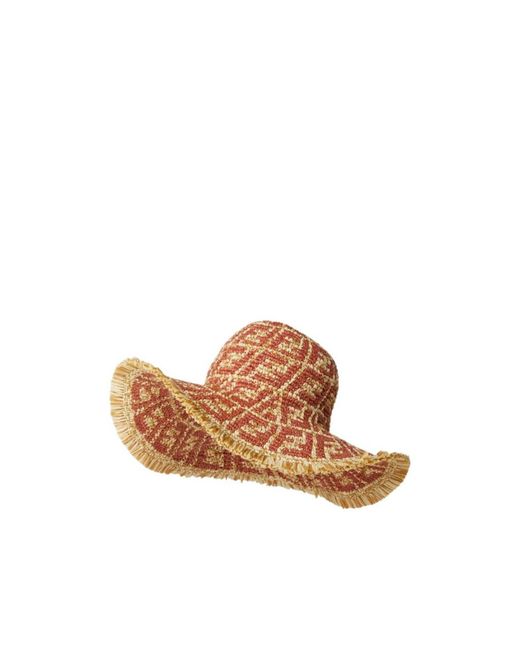 Fendi White Rust And Ff Raffia Hat
