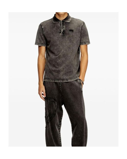 DIESEL Gray T-Rejust-Nc-Den Denim-Effect Polo Shirt for men