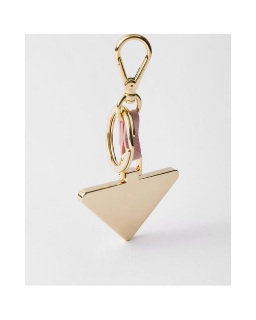 Prada White Saffiano Leather And Metal Keychain