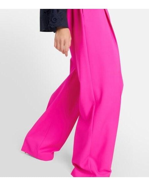 Oscar de la Renta Pink Pleated High-Rise Wool And Mohair Pants