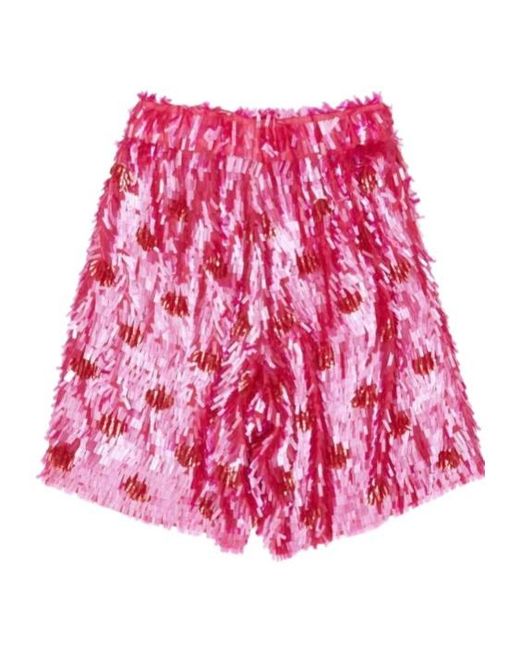 Dries Van Noten Red Sequin Embellished Shorts