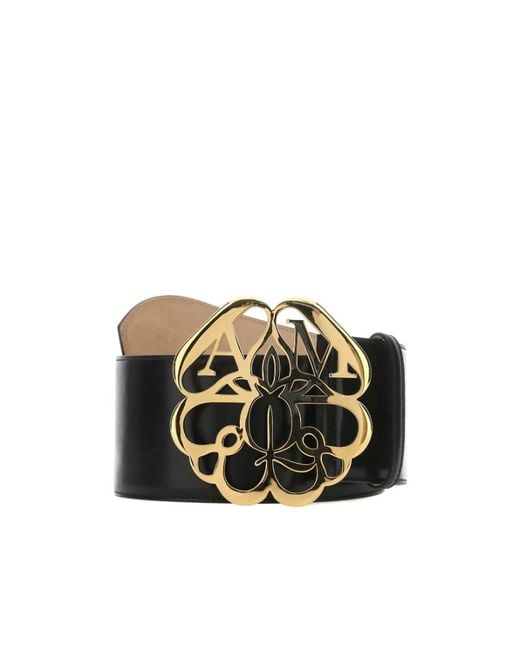 McQueen Black Flower Logo Plaque Buckle Belt