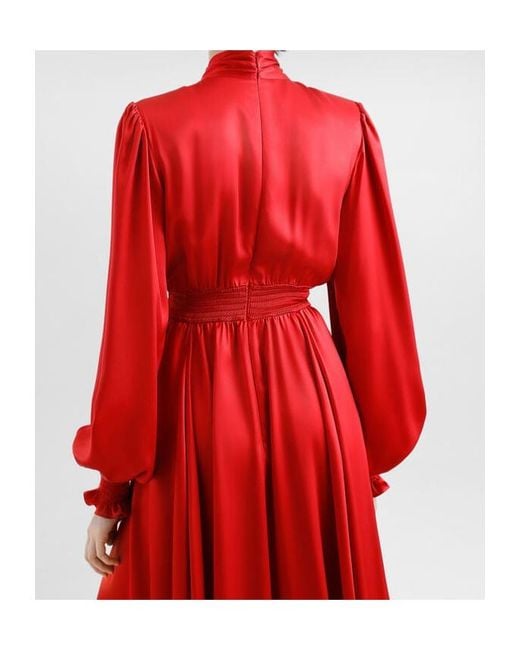 Dolce & Gabbana Red Silk Satin Shirt Dress With Pussy-Bow