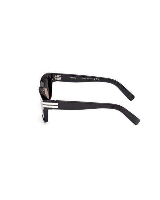 Zegna Black Rectangle Frame Sunglasses for men