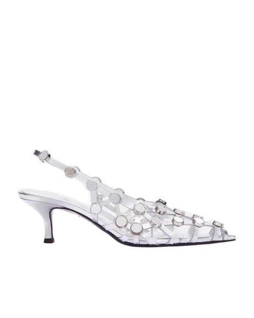 The Attico White The Grid Slingback Pumps