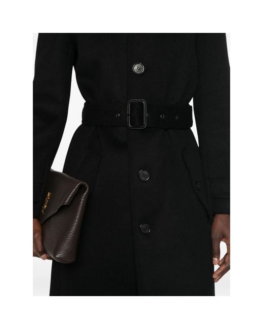 Saint Laurent Black Belted Single-Breasted Coat