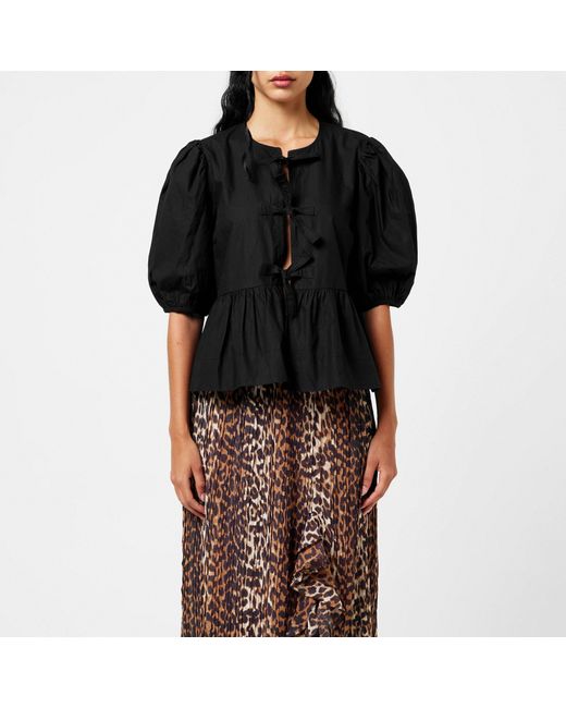Ganni Black Stylish Puff-Sleeve Top