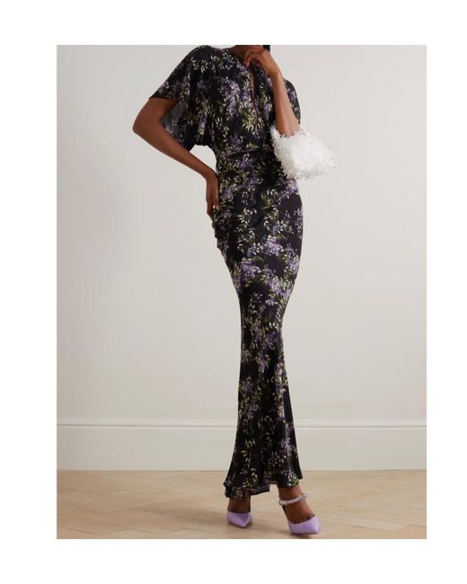 Norma Kamali Black Obie Cutout Floral-Print Georgette Gown