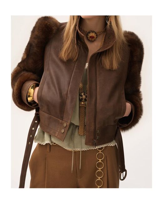 Chloé Brown Short High-Neck Leather Jacket