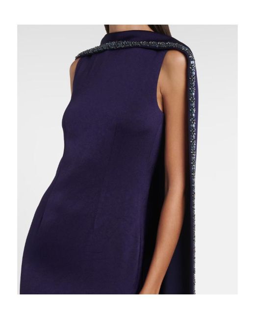 Roland Mouret Blue Embellished Caped Satin Crêpe Gown