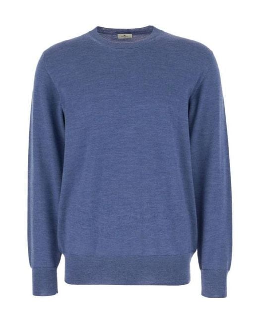 Etro Blue Pegaso-Embroidered Wool Jumper for men