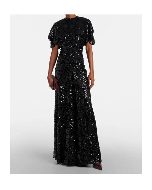Victoria Beckham Black Sequined Gathered Gown
