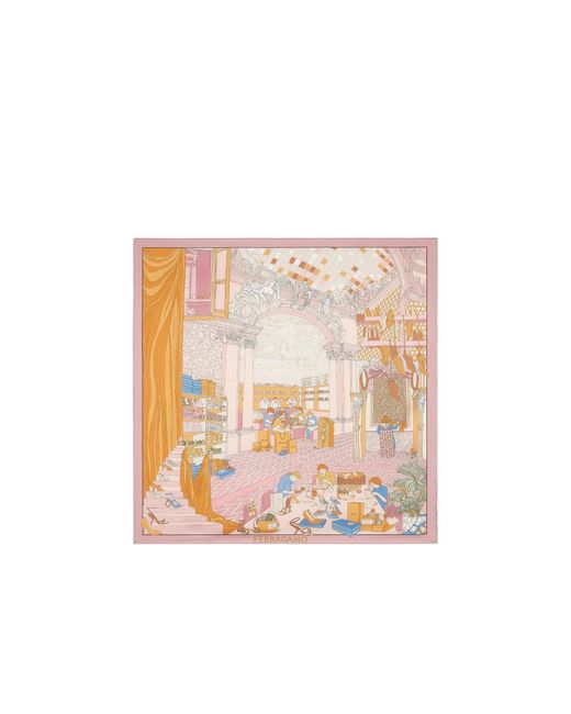 Ferragamo White Ferragamo Atelier Printed Satin Scarf
