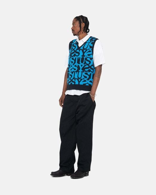 Stussy Blue V-Neck Sweater for men