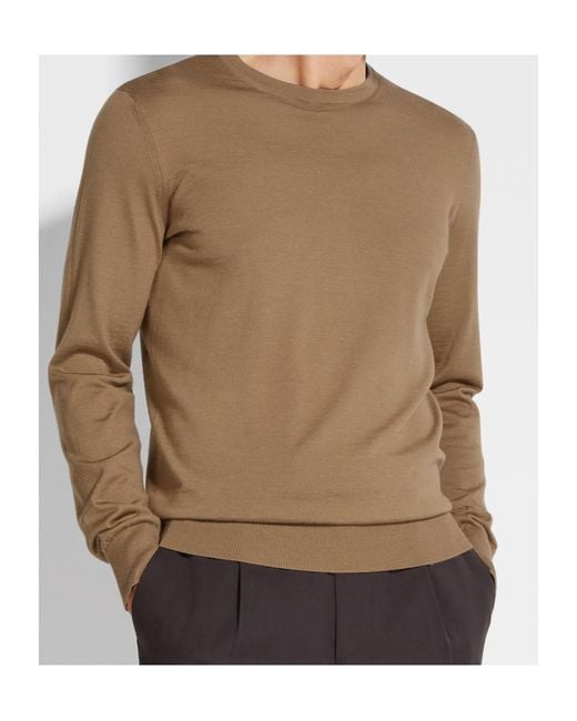Zegna Brown Long Sleeved Crewneck Jumper for men