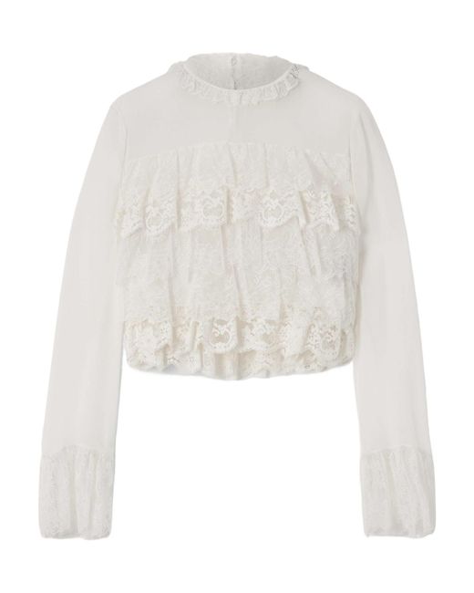 Chloé White Long-Sleeved Lace Shirt