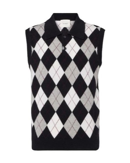 Lisa Yang Black Anwen Argyle Cashmere Sweater Vest