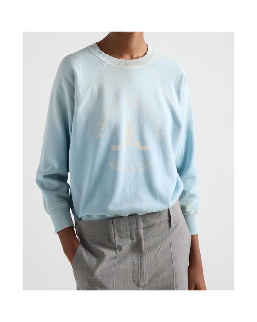 Prada Blue Logo Printed Crewneck Sweatshirt
