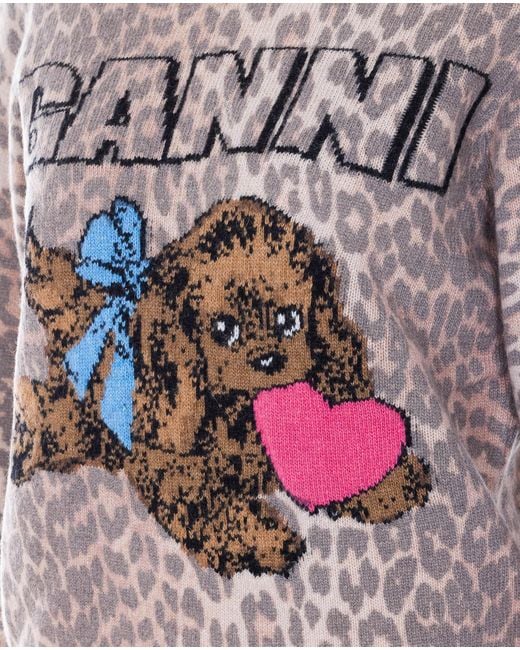 Ganni Gray Leopard Patterned Puppy Jumper