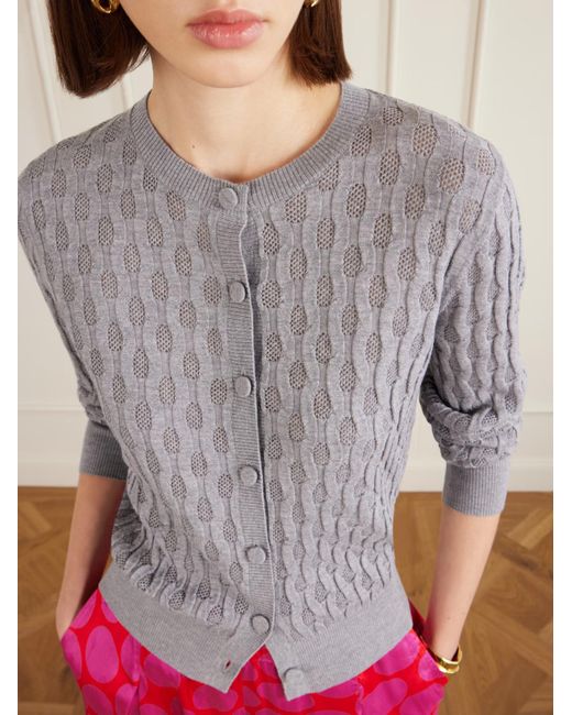 Dries Van Noten Gray Pointelle-Knit Merino Wool Cardigan