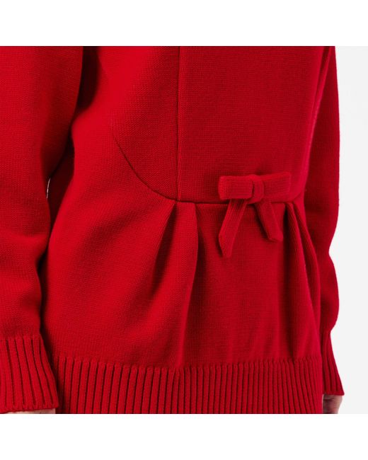 Prada Red Mock Neck Waist-Cinched Knit Sweater