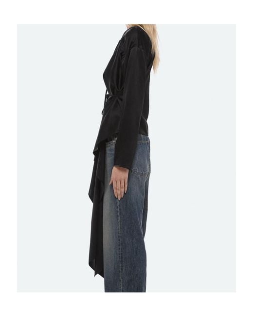 Helmut Lang Black Draped Silk Satin Scarf Top