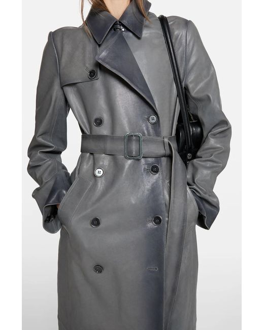 Acne Gray Double-Breasted Leather Coat