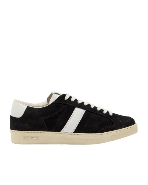 Tom Ford Black Panelled Leather And Suede Sneakers for men