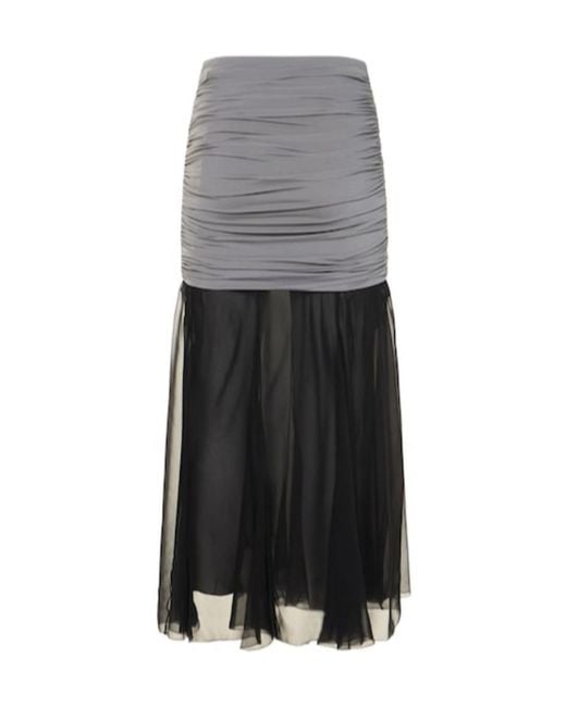 Tory Burch Gray Gathered Silk Skirt