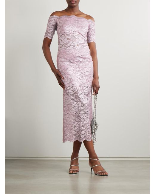 Rabanne Pink Scalloped Edge Midi Lace Skirt