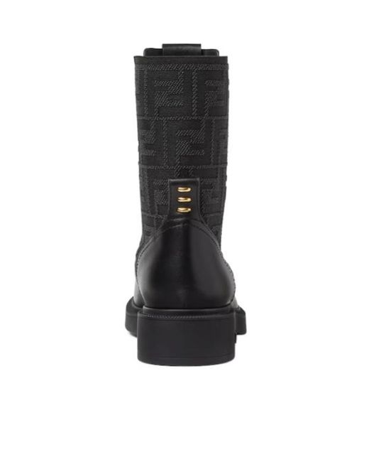 Fendi Black Iconic Stretch Fabric Boots With Accents And 35 Cm Heel