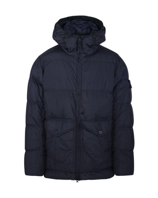 Stone Island Blue Hooded Puffer Jacket for men