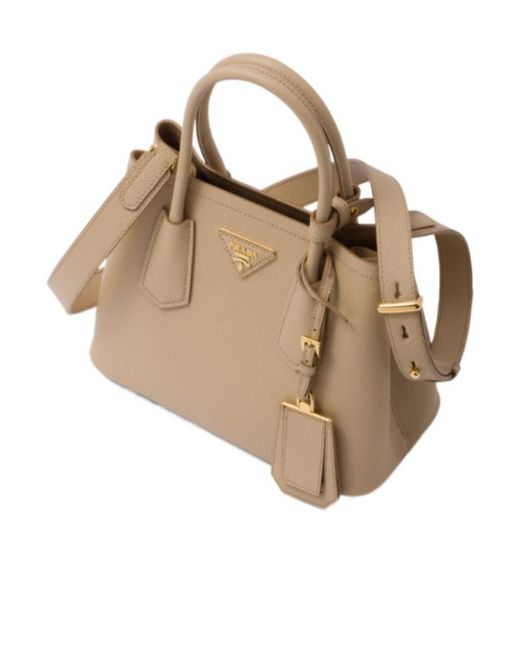 Prada Natural Logo Detailed Top Handle Tote Bag