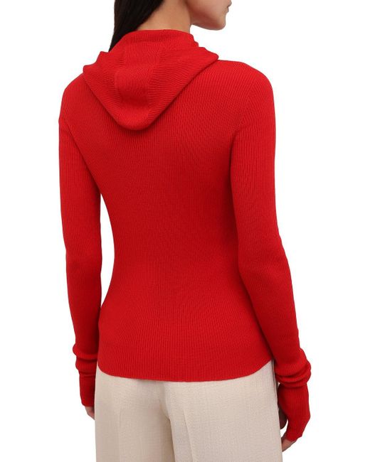 Jil Sander Red Ribbed-Knit Hoodie