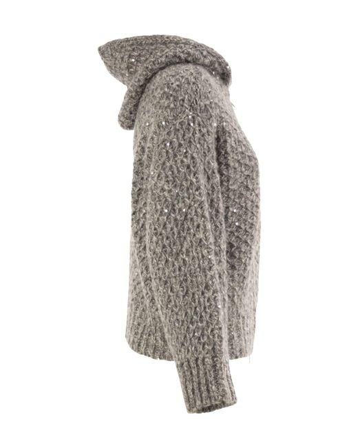 Peserico Gray Zip Fastening Hooded Cardigan