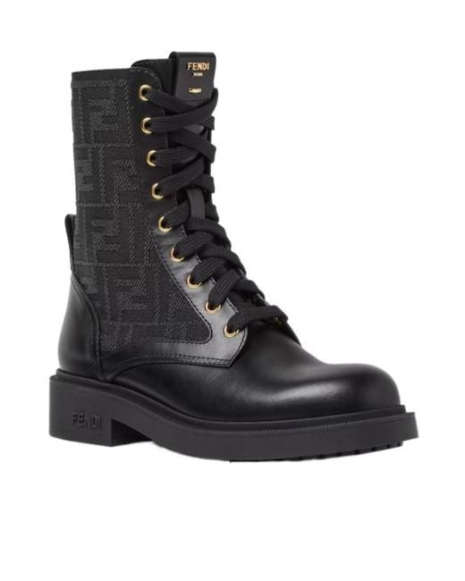 Fendi Black Iconic Stretch Fabric Boots With Accents And 35 Cm Heel