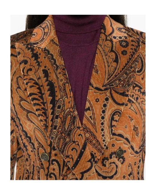 Etro Brown Paisley Jacquard Double-Breasted Corduroy Blazer