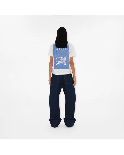 Burberry White Equestrian Knight Cotton T-Shirt