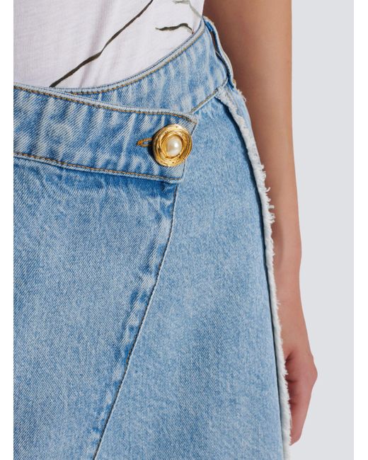 Balmain Blue Asymmetric Denim Skirt