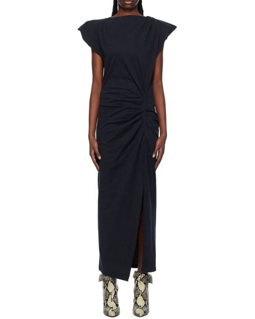 Isabel Marant Black Nadela Ruched Detailed Midi Dress