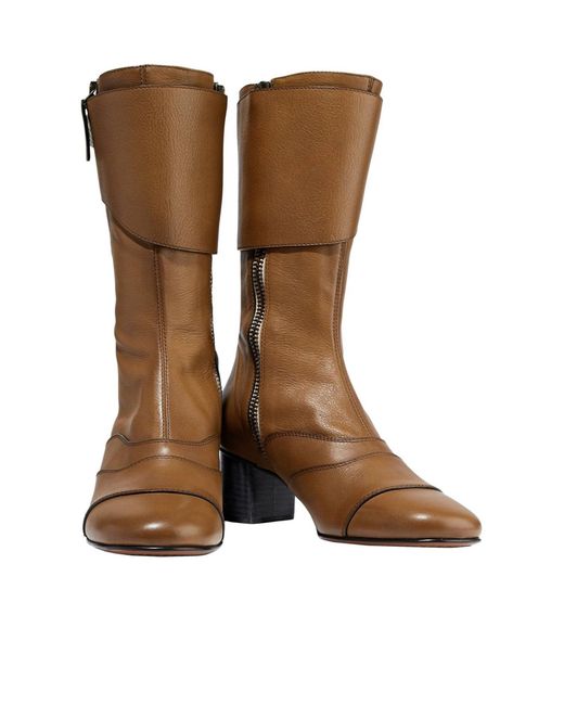 Chloé Brown Solid Color Round-Toe Ankle Boots