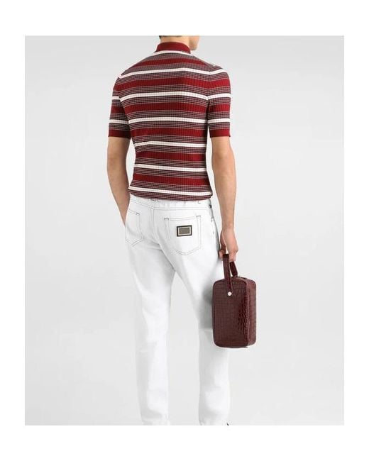 Dolce & Gabbana Red Striped Knit Polo Shirt for men