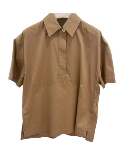 Jil Sander Brown Button Detailed Short-Sleeved Top