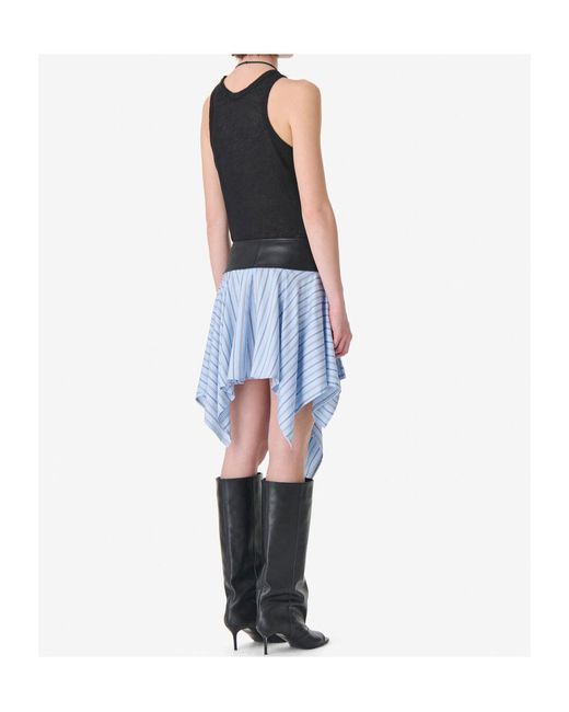 IRO Blue Asymmetric Striped Mini Skirt